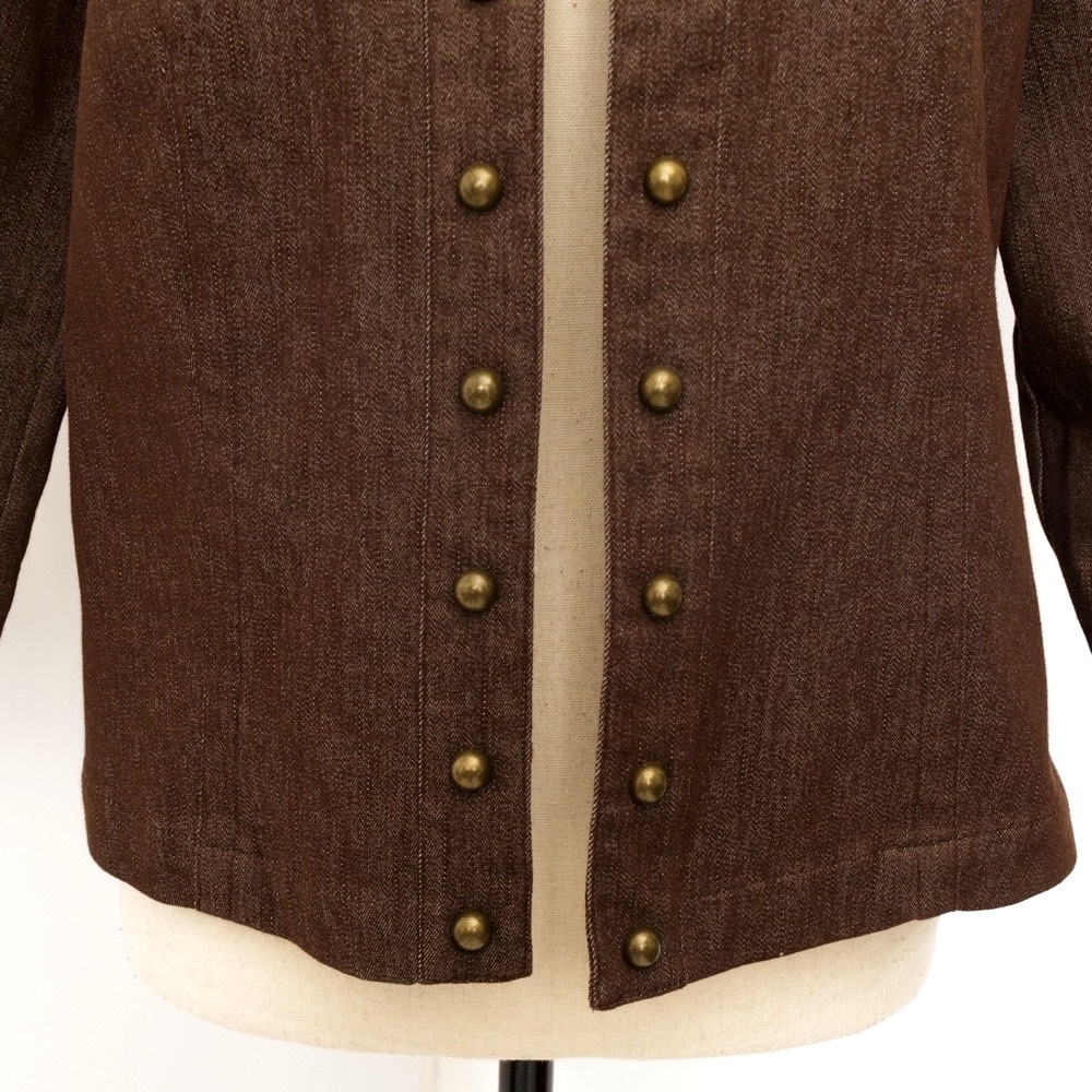 Chocolate denim jacket with antique gold studs embellished jacket NYCC M - Picture 8 of 11